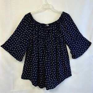 Venus Women’s Navy Blue Anchor Pattern Bell Sleeve Tunic top / Size 1X